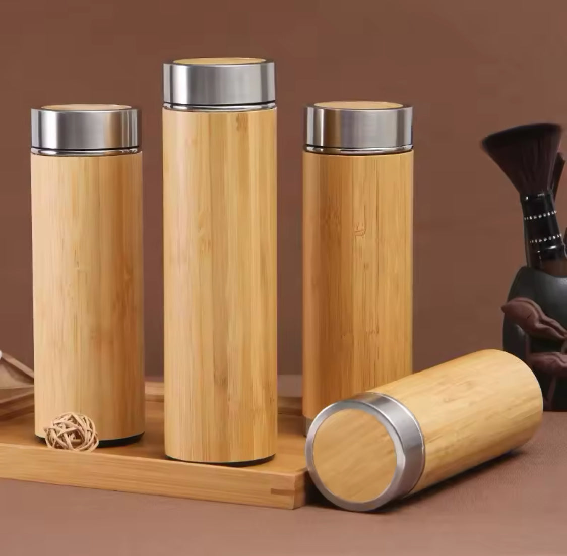 600ml Bamboo Shell Water Bottle, Outdoor Sports Water Bottle, Double Layer Travel Mug