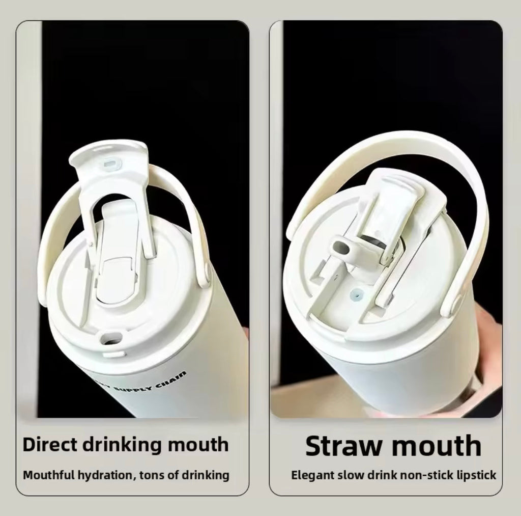 Fashion Large Capacity Insulated Cup, Car Handheld Water Thermos, Portable Stainless Steel Gym Water Bottle