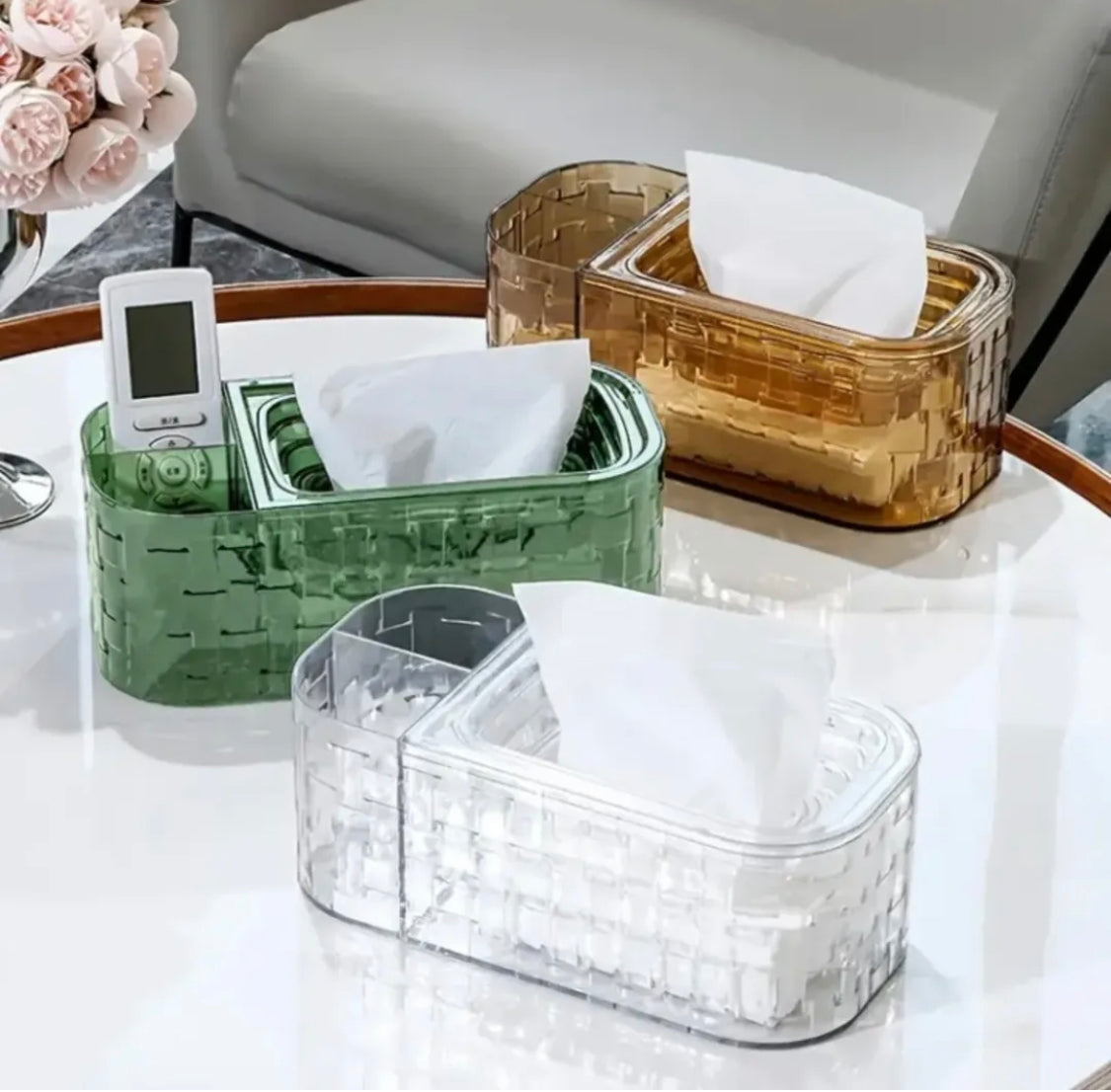 Glacier Pattern Tissue Box With Remote Holder, Large Capacity Paper Dispenser, Living Room Tissue Storage Box
