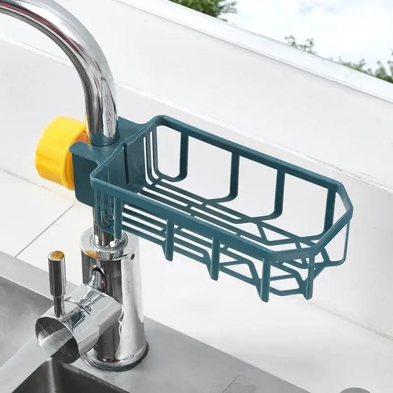 Faucet Shelf Basket, Adjustable Kitchen Sink Drain Rack, Sponge Storage Faucet Holder, Shower Gel Storage Holder, Multifunctional Kitchen Home Use Sink Sponge Organizer, Dishcloth Sponge Shelf, 360 Rotatable Sponge Holder, Plastic Floating Wall Shelves