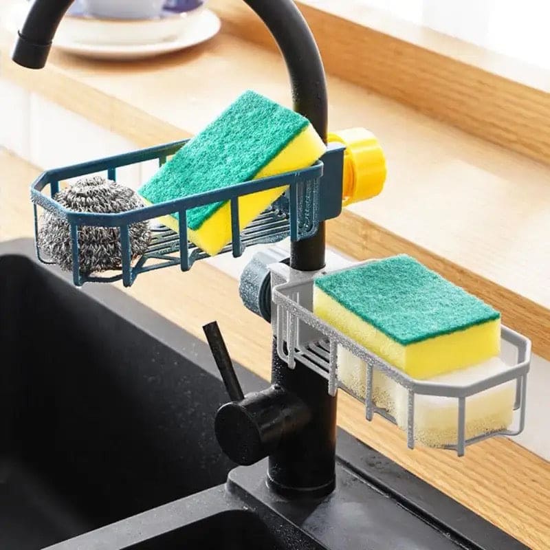Faucet Shelf Basket, Adjustable Kitchen Sink Drain Rack, Sponge Storage Faucet Holder, Shower Gel Storage Holder, Multifunctional Kitchen Home Use Sink Sponge Organizer, Dishcloth Sponge Shelf, 360 Rotatable Sponge Holder, Plastic Floating Wall Shelves