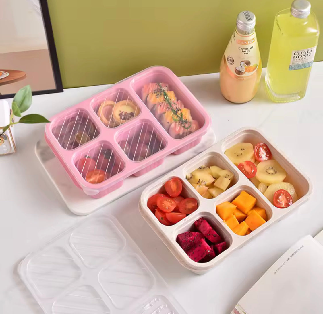 5 Compartment Lunch Box With Transparent Lid, Heat Resistant Leak Proof Fruit Box, Durable Bento Lunch Box, Meal Prep Organizer