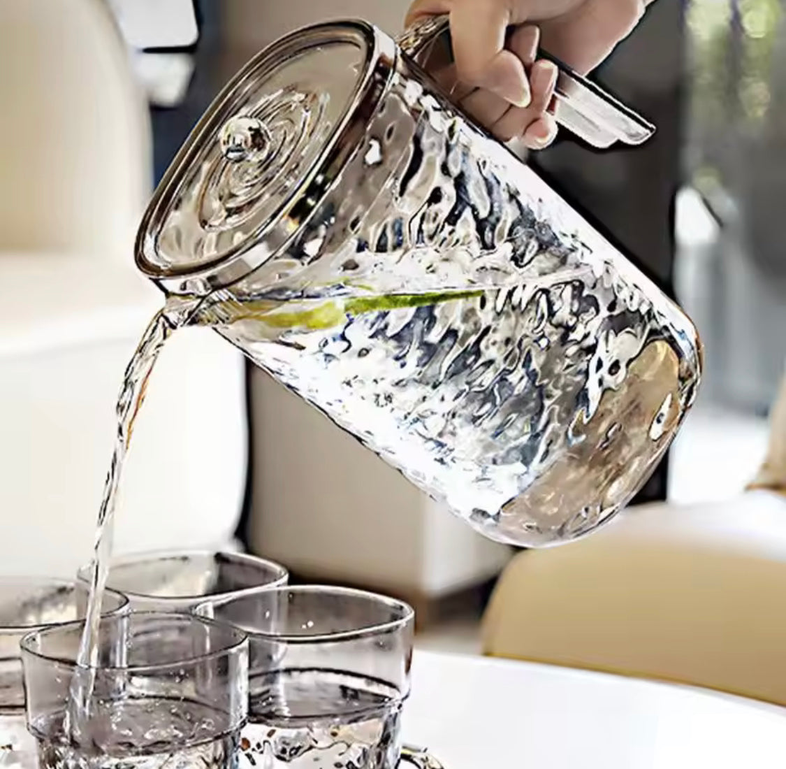 Glass Pitcher With Lid, Heat Resistant Juice Containers, Transparent Glass Water Jug