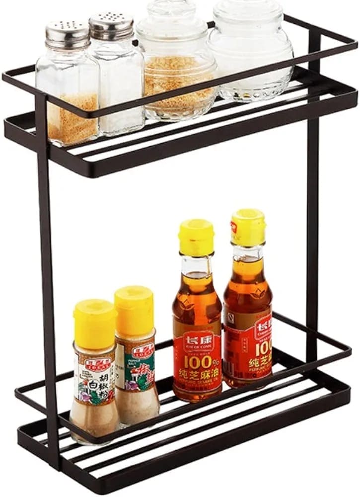 Carbon Seasoning Storage Rack, Metal Durable Spice Rack Stand, Kitchen Jar Storage Shelf Corner Organizer, Multifunctional Storage Rack