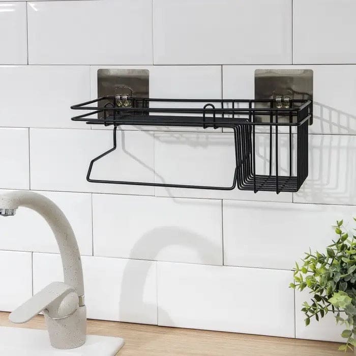 Corner Storage Caddy Basket, Kitchen Bathroom Magic Hanging Rack, Self Adhesive Wardrobe Hanging Organizer, Metal Wall Mounted Storage Shelf With Towel Hanging Rack, Home Kitchen Bathroom Wall Hanging Shelves