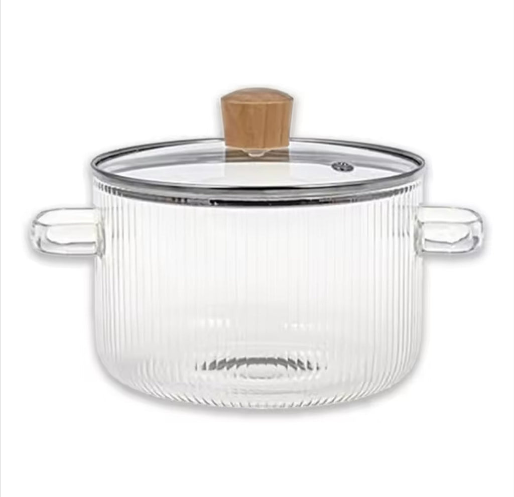 Durable Cooking Glass Pot With Lid, Dual Handles Glass Simmer Pot, Heat Resistant Transparent Cookware, Kitchen Cooking Tool