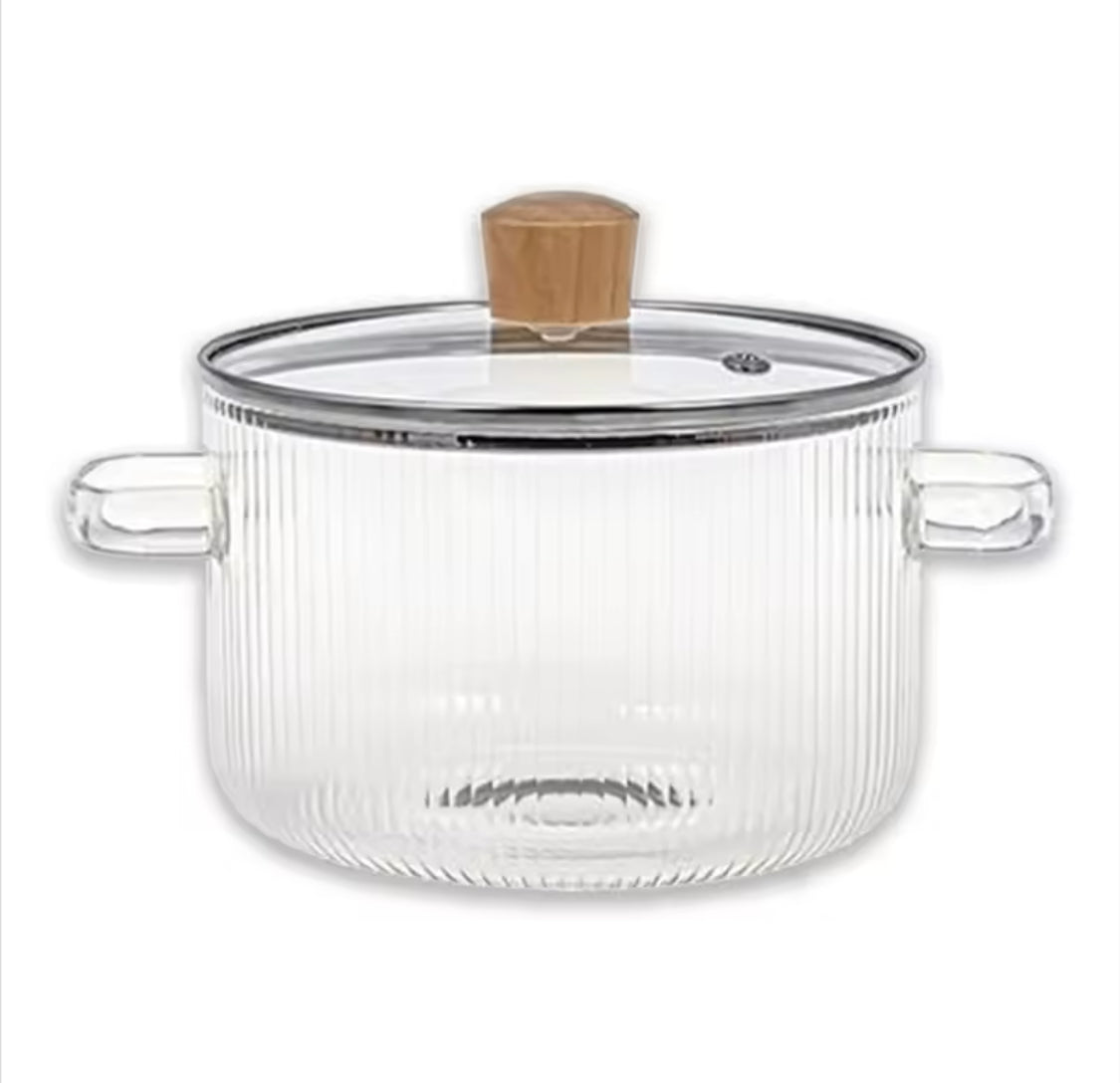 Durable Cooking Glass Pot With Lid, Dual Handles Glass Simmer Pot, Heat Resistant Transparent Cookware, Kitchen Cooking Tool