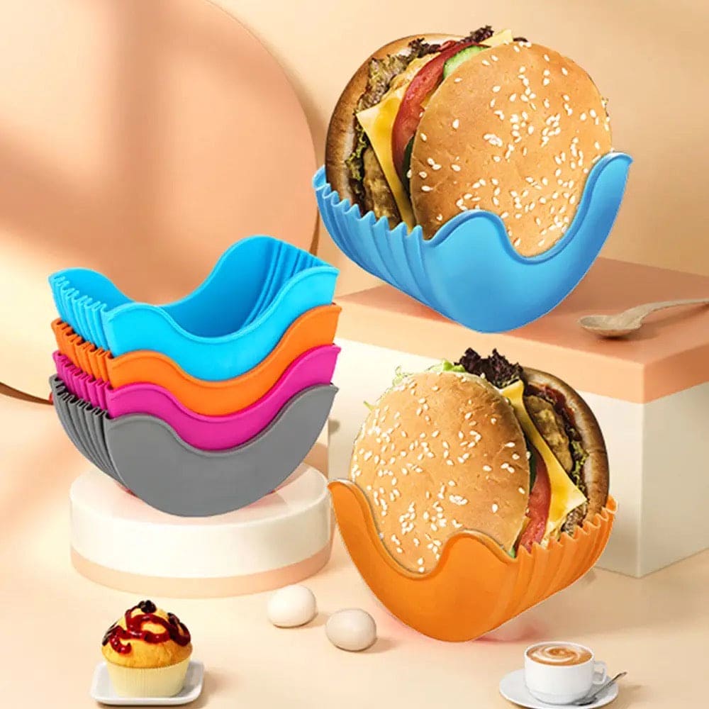 Hamburger Holder, Reusable Sandwiches Holder, Burger Buddy Clip Rack, Food Grade Silicone Burger Rack, Expandable Adjustable Burger Holder, Silicone Hamburger Clip, Anti Drop Hamburger Box, Washable Telescopic Hamburger Holder