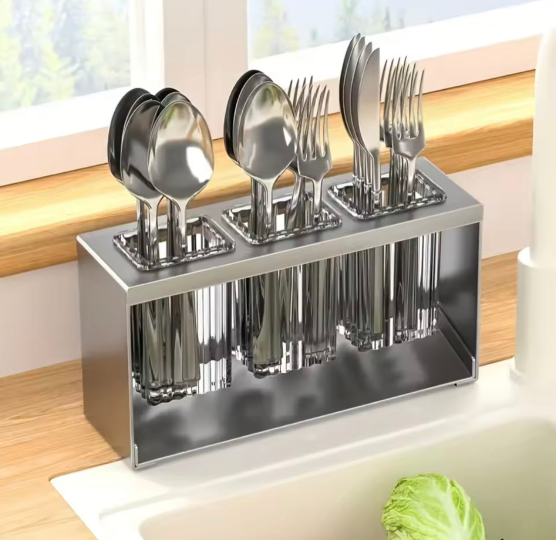 Acrylic Cutlery Holder With Metal Stand, Multi Grid Kitchen Cutlery Storage Organizer, Makeup Brush Organizer, Bathroom Toiletries Holder