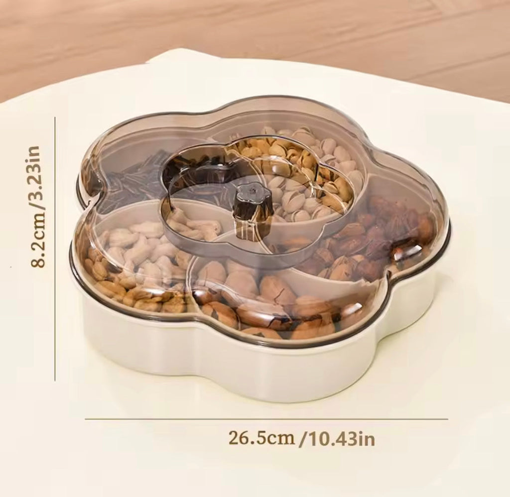 Five Compartments Divided Serving Tray With Lid, Dust Proof Dried Fruit Snack Storage Bowl, Large Capacity Modern Divided Serving Platter Box
