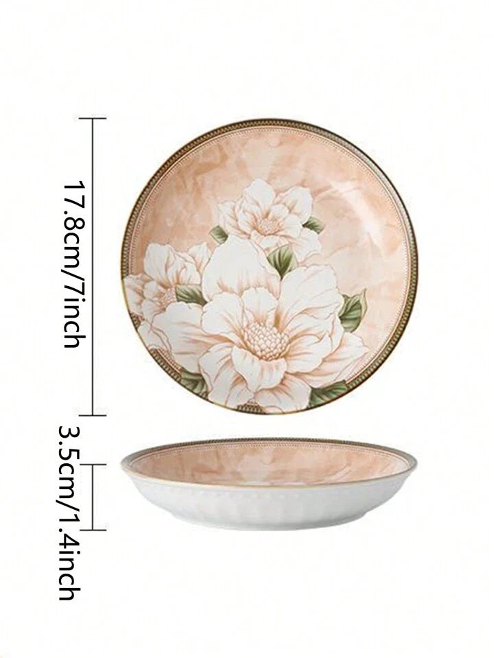 Set of 6 Ceramic Serving Bowls, Japanese Ceramic Rice Bowl, Dinnerware Bowls Gift Set, Floral Ceramic Bowl Set