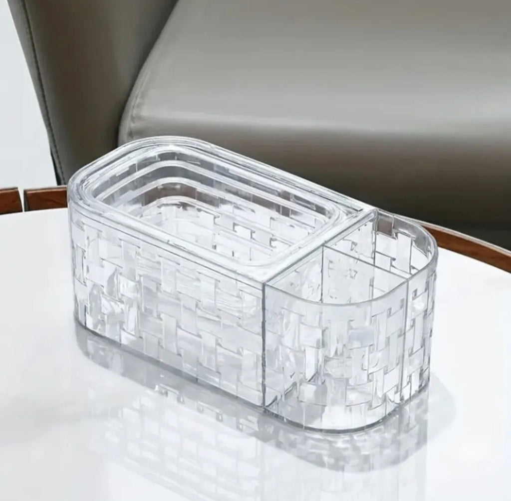 Glacier Pattern Tissue Box With Remote Holder, Large Capacity Paper Dispenser, Living Room Tissue Storage Box