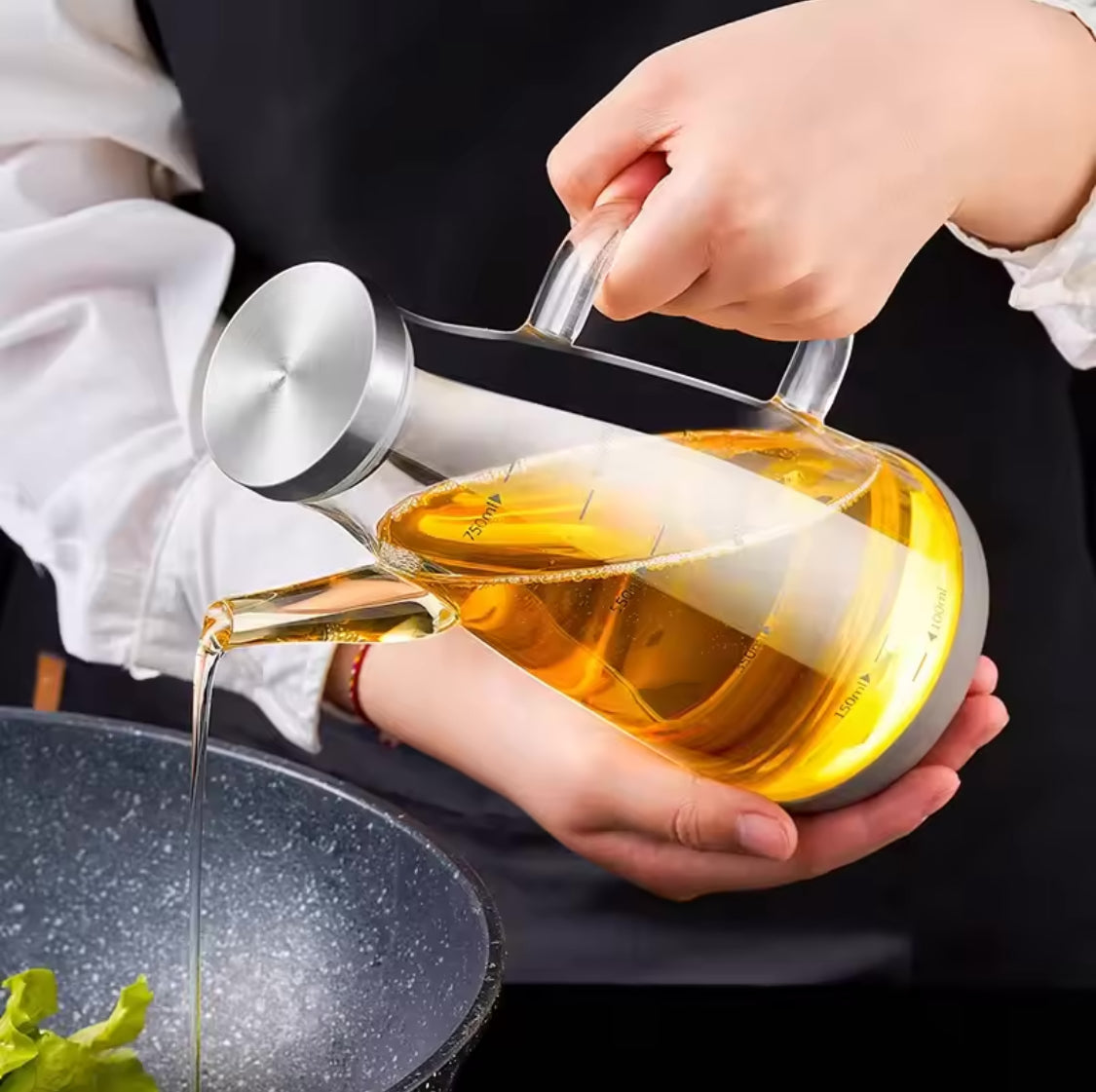 700ml Transparent Oil Jug, Glass Oil Dispenser, Transparent Oil Jug With Stainless Steel, Oil Glass Bottle, Anti-Leak Transparent Oil Bottle