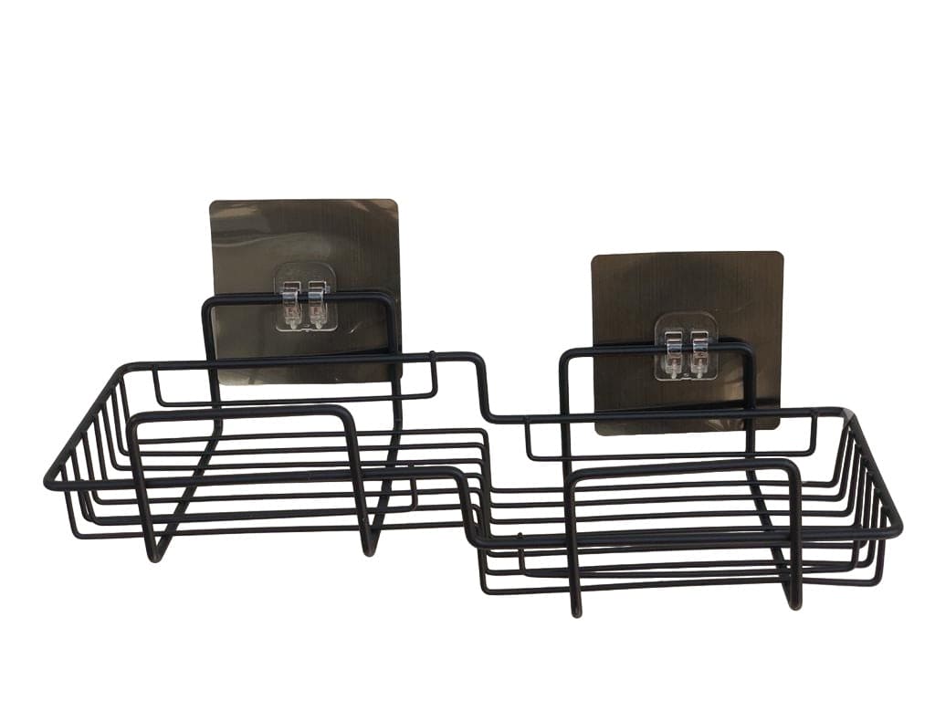 2 Step Shower Basket Shelf, Shampoo Holder Storage Rack, Wall-mounted Stainless Steel Bathroom Shelf, Free Punch Condiment Storage Basket, Kitchen Bathroom Storage Organizer