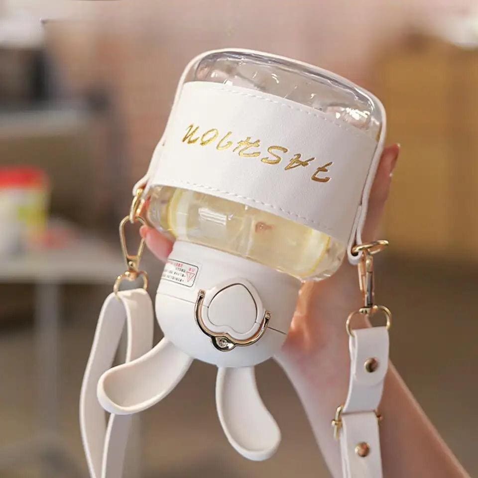 Bunny Ears Water Bottle, Bunny Kettle Straw Water Thermos, Cute Rabbit Shape Straw Bottle with Protector Case, Soft Suction Nozzle Water Cup for Kids, Plastic Water Juice Bottles, Sports Water Bottle with Leak Proof Flip Top Lid