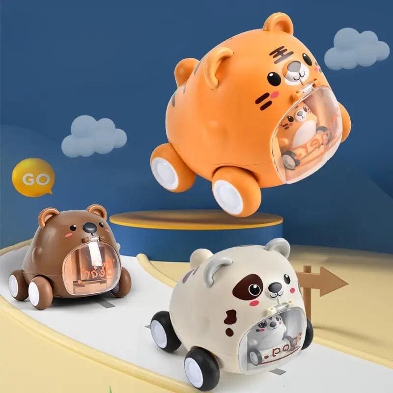 Montessori Baby Toy Car, Animals Pull Back Cars, Cute Pet Catapult Car Toy, Mini Inertia Car, Cartoon Push Press Power Toy, Plastic Push and Go Car, Funny Animals Pull Back Cars for Kids, Parent Child Interactive Toy