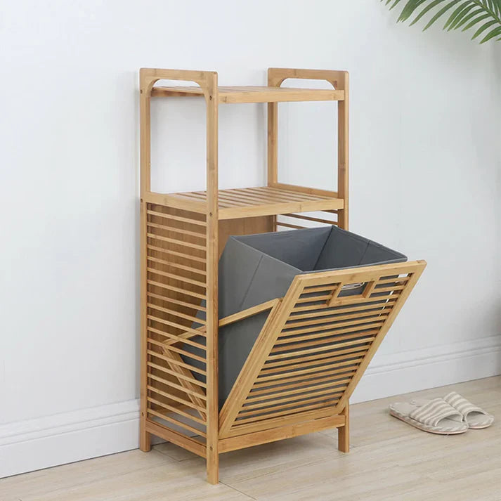 Laundry Hamper With Shelf, Wooden Storage Laundry Basket, Bamboo Laundry Shelf With Basket
