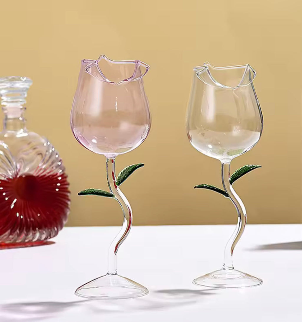 Rose Shaped Beverage Glass, Rose Flower Shape Juice Cup, Creative Beverage Transparent Glass