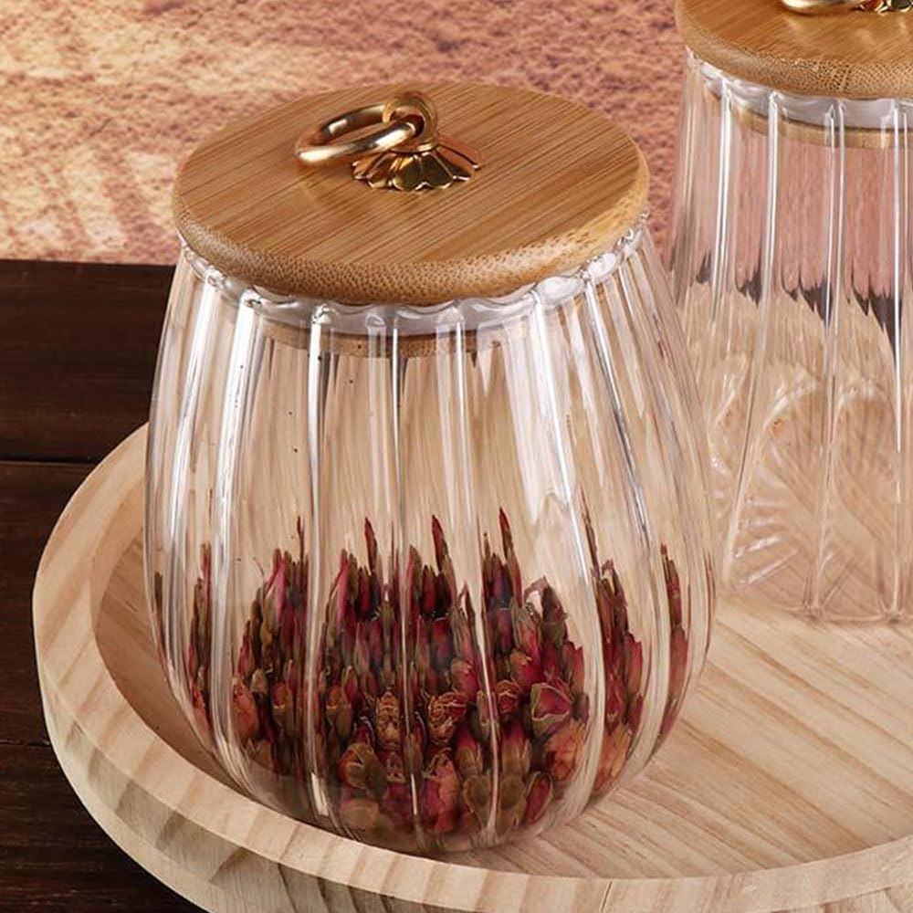 Round Seasoning Spice Pot With Wood Lid, Transparent Glass Seasoning Pot, Multipurpose Glass Storage Container