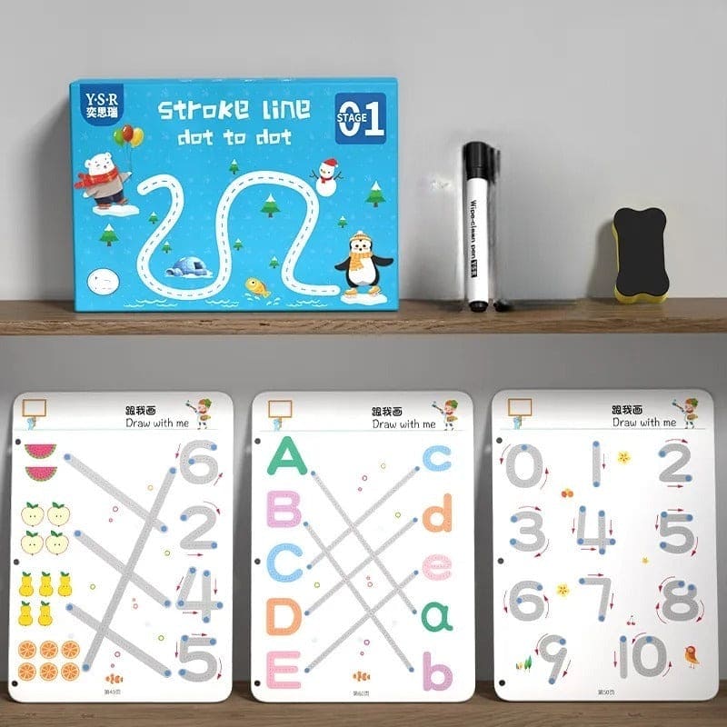 Level 1 Magical Tracing 32 Pages Work Book With Pen, Reusable Calligraphy Copy Book, Practice Drawing Book, Kids Educational Learning Book, Logic Thinking Training Notebook, Practice Copy Control Training Book