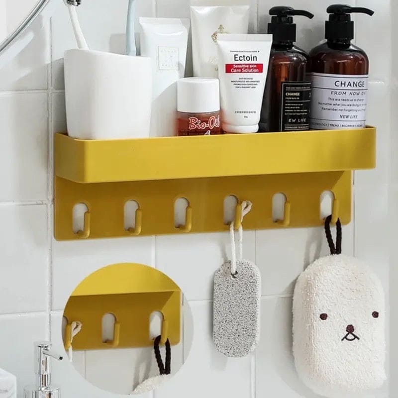 Shower Caddy Basket With Hooks, Wall Mounted Floating Shelf.