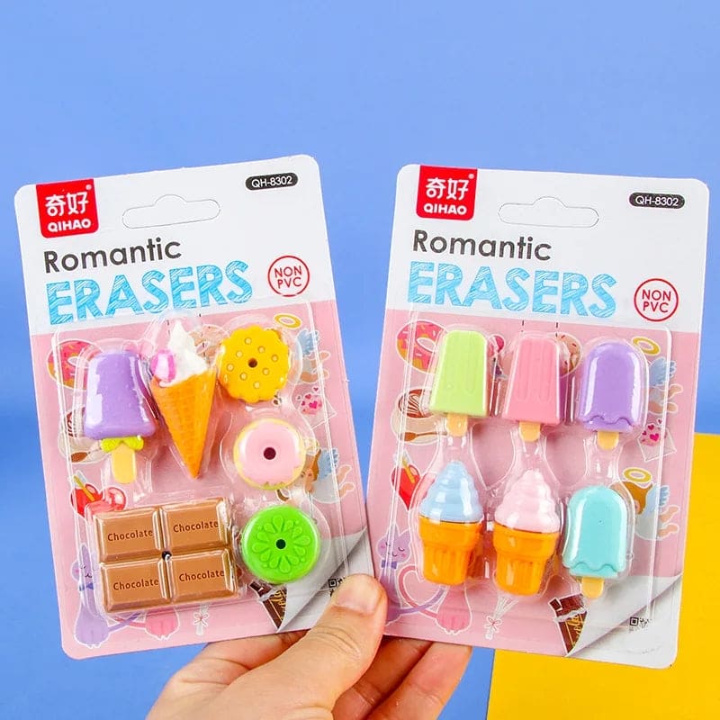 Set Of 6 Cute Fancy Eraser, Cute Cartoon Pencil Eraser,  Non Toxic Dessert Eraser for Kids, Children School College Office Supplies