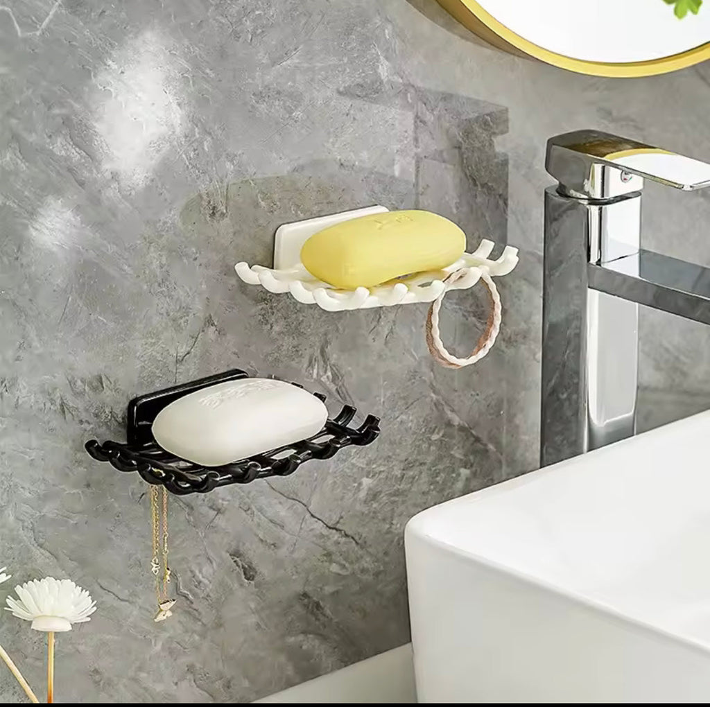 Wall Mounted No-Punch Soap Holder, Grid Soap Dish, Soap Box Sponge Dish, New Soap Dish Rack Hooks