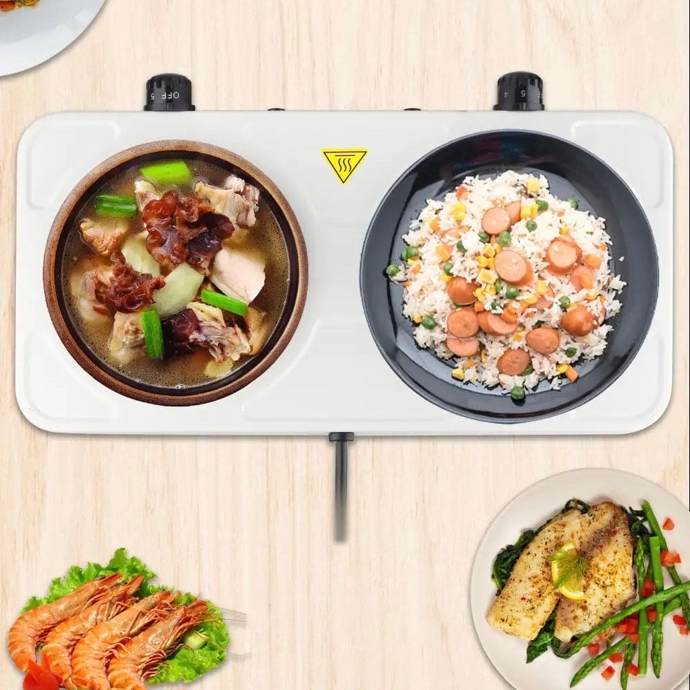 Double Head Electric Stove, Stainless Steel Induction Cooker, Portable Dual Hot Plate for Kitchen, Two Burner Electric Stove, Electric Countertop Stove Cooktop,  Automatic Temperature Control Electric Stove, Home Double Burner Coil Hotplate