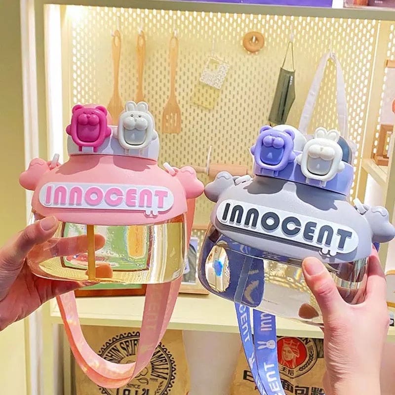 Cute Innocent Water Bottle, Cute and Fun Plastic Fashion Student Straw Water Cup, Double Drink Beverage Bottle, Water Bottle With Straw, Summer Outdoor Travel Drinking Tumbler, 1200ml Triton Plastic Bottle for Fitness and Outdoor Workout