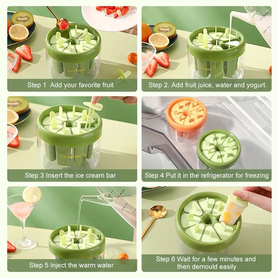 8 Cell Ice Cream Molds, Handmade Dessert Popsicle Mold for Freezer, Reusable Ice Pop Maker Mold, Home Made Ice Lolly Popsicle Molds, Juice Popsicle Maker, Easy Release Popsicle Maker With Stick, Kitchen Mini Popsicle Mold for Kids