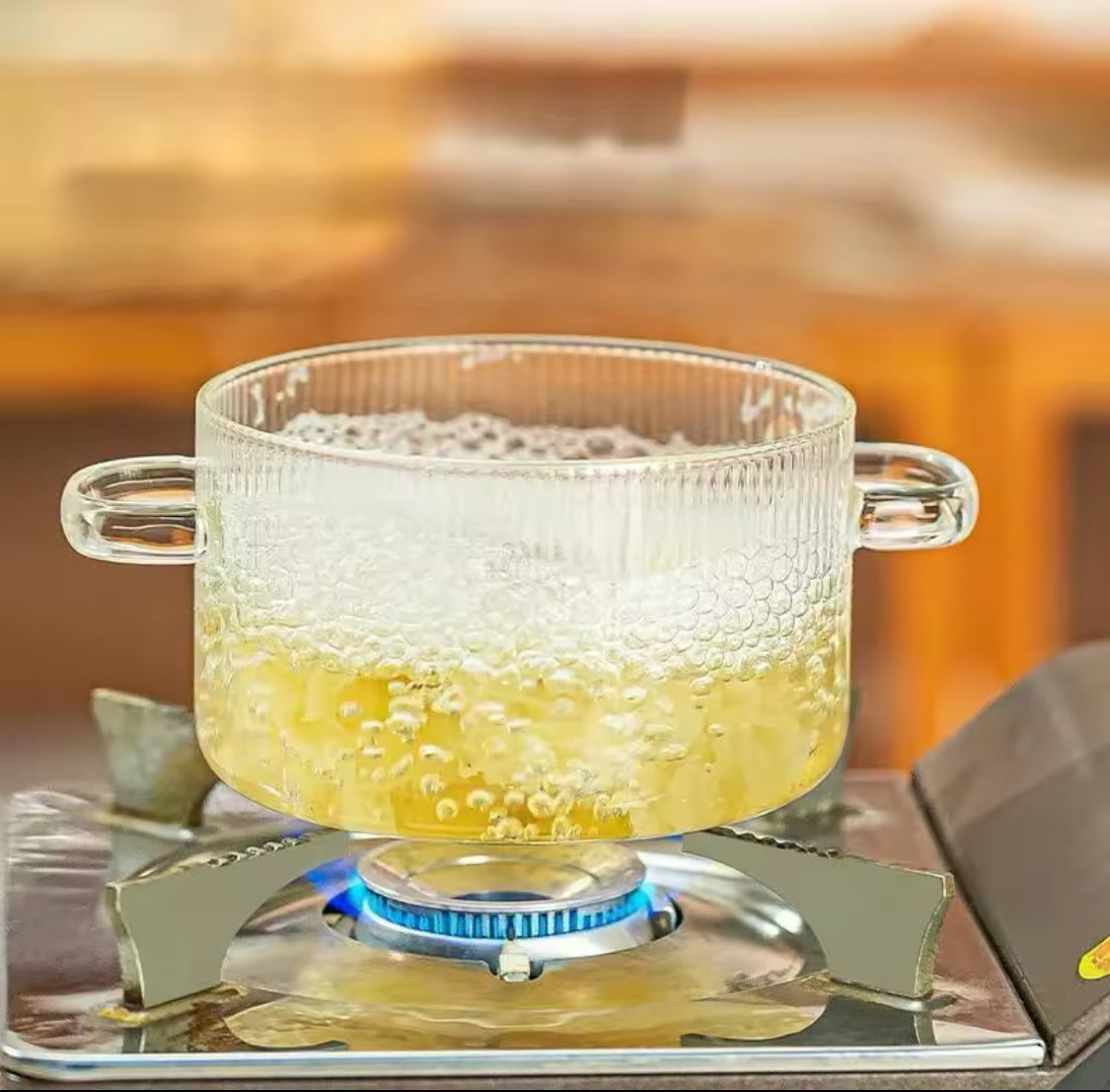 Bear Glass Cooking Pot, Large Capacity High Borosilicate Glass Clear Cooking Pot, Heat Resistant Sauce Pan