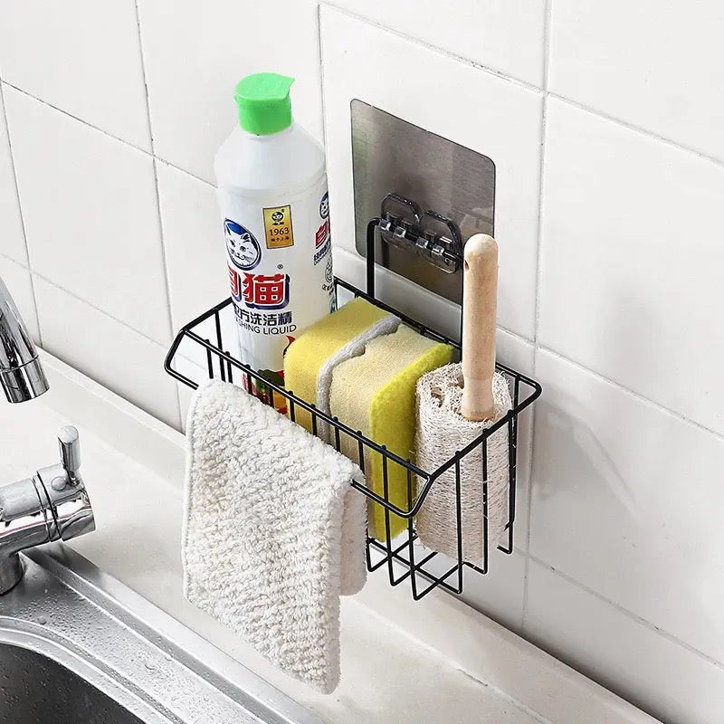 Metal Sponge Holder With Towel Stand, Kitchen Dish Cloth Sponge Shelf Storage Basket.
