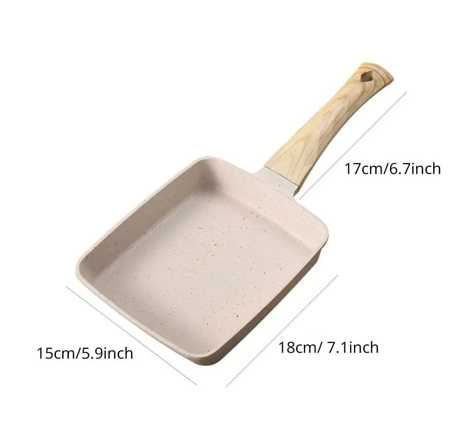 Square Ceramic Frying Pan, Durable Stone Frying Pan, Wooden Handle Square Frying Pan, Omelette Non Stick Fry Egg Kitchen Breakfast Maker, Square Thick Frying Tool, Anti Slip Tamagoyaki Pan, Square Egg Pan, Daily Cookware Gadget, Home Kitchen Items