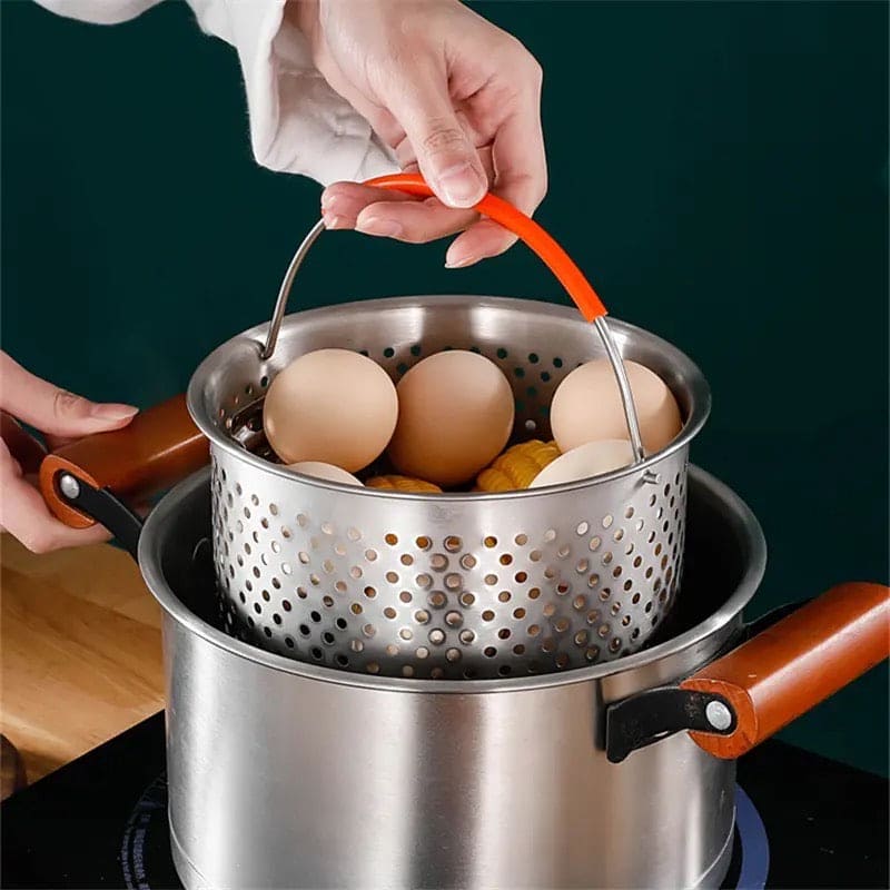 Stainless Steel Cooking Steamer With Handle, Kitchen Pot Pressure Cooker, Anti-scald Steamer Basket, Multifunctional Fruit Vegetable Washing Basket, Deep Fryer Pot Strainer