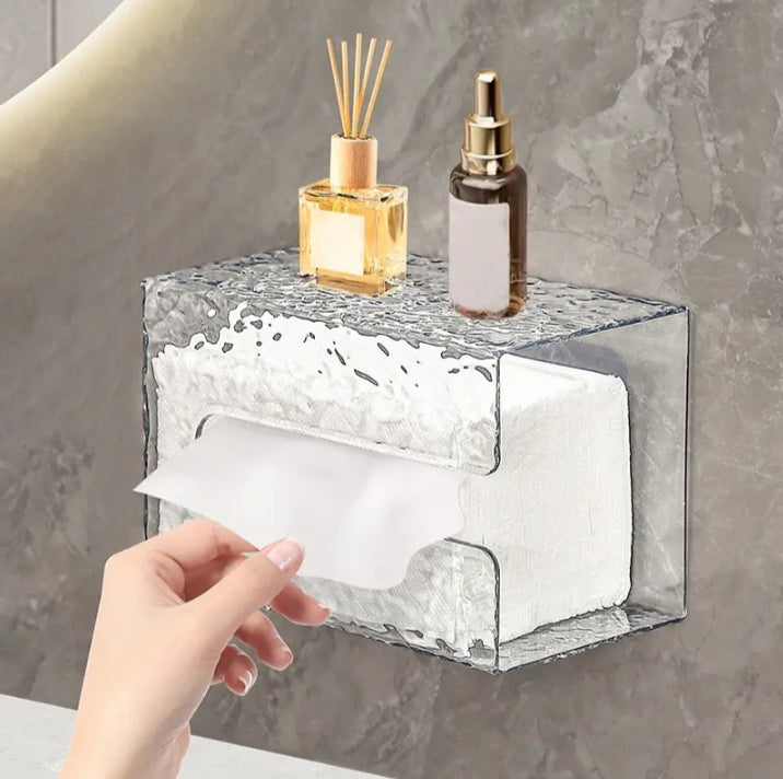 Wall Mounted Transparent Tissue Box, Glacier Pattern Plastic Toilet Paper Case, Napkin Storage Box