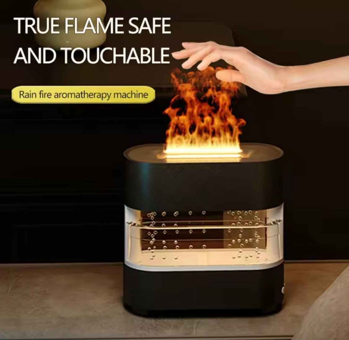 Rain Drops Simulation Flame Humidifier, Colourful Rain And Fire Aroma Diffuser, Dynamic  Flame Air Humidifier