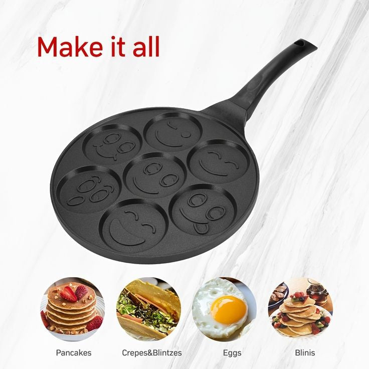 Smiley Face Mini Pancake Pan, Non Stick Griddle Pancake Maker, 7 Grid Omelette Frying Pan