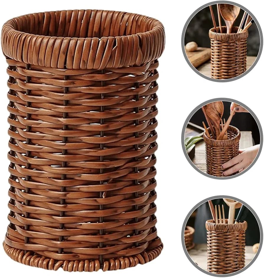 Imitation Rattan Chopstick Holder, Cutlery Utensil Organizer, Spoon Fork Chopsticks Storage Rack, Kitchen Cutlery Storage
