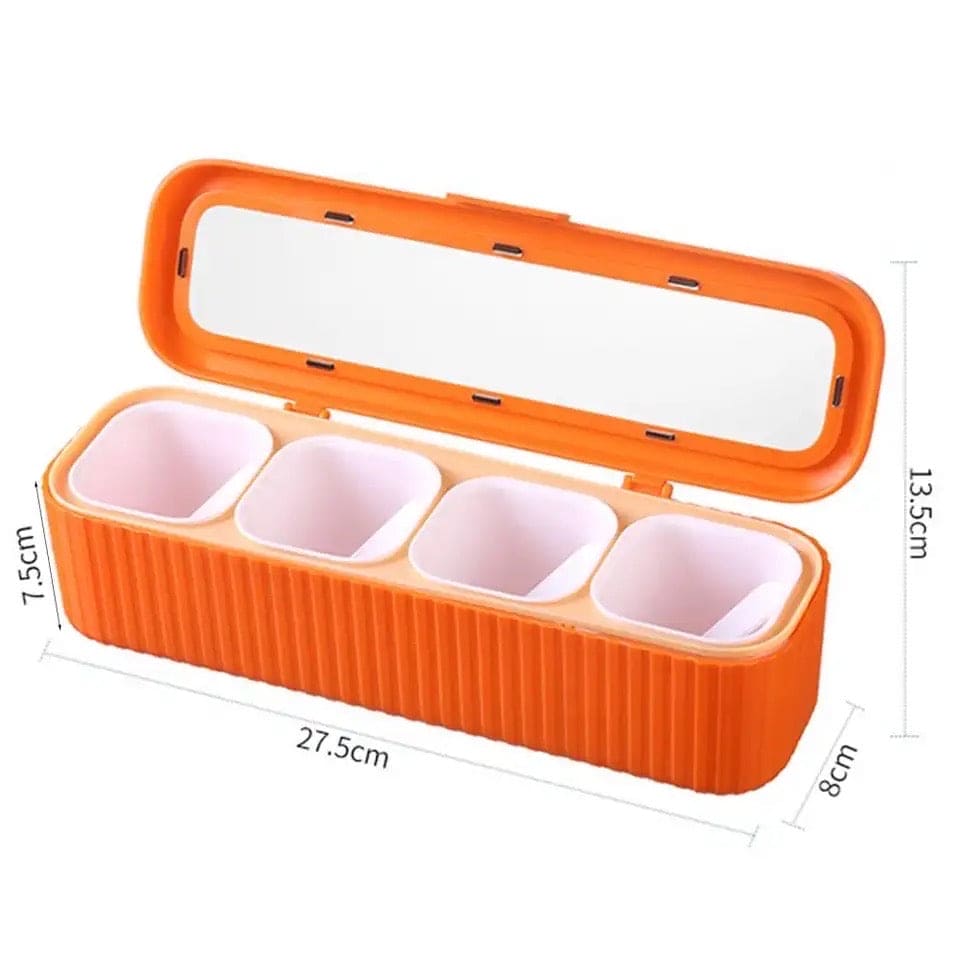 Luxury Four Grid Spice Dispenser, Household Flip with Spoon Spice Box, Seasoning Storage Container for Spice, Salt Sugar Plastic Condiment Jars with Spoons Lid, Kitchen Organization Containers with Cover and Spoon, Household Kitchen Seasoning Bottles