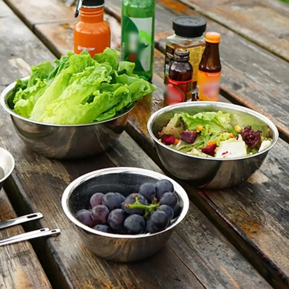 Set Of 5 Metal Mixing Bowls, Non Slip Nesting Whisking Bowls Set, Mixing Bowls For Salad Cooking Baking Food Container, Stackable Portable Cooking Nesting Storage Bowls For Home Kitchen Outdoor Camping, Rust-proof Food Storage Prep Bowl