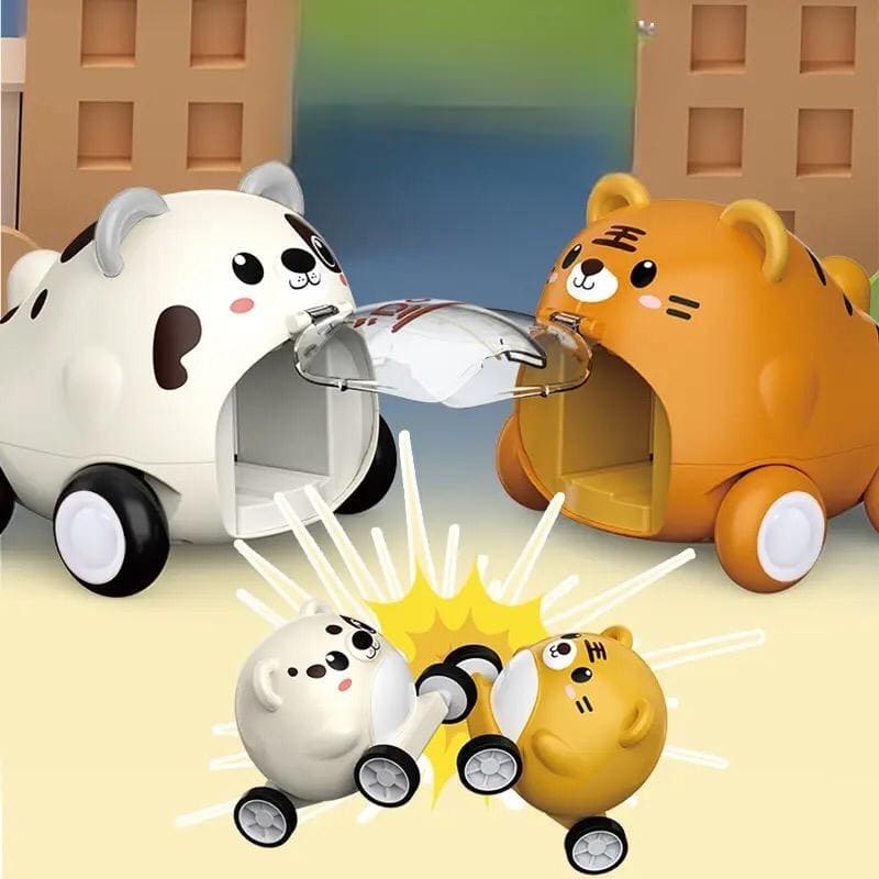 Montessori Baby Toy Car, Animals Pull Back Cars, Cute Pet Catapult Car Toy, Mini Inertia Car, Cartoon Push Press Power Toy, Plastic Push and Go Car, Funny Animals Pull Back Cars for Kids, Parent Child Interactive Toy