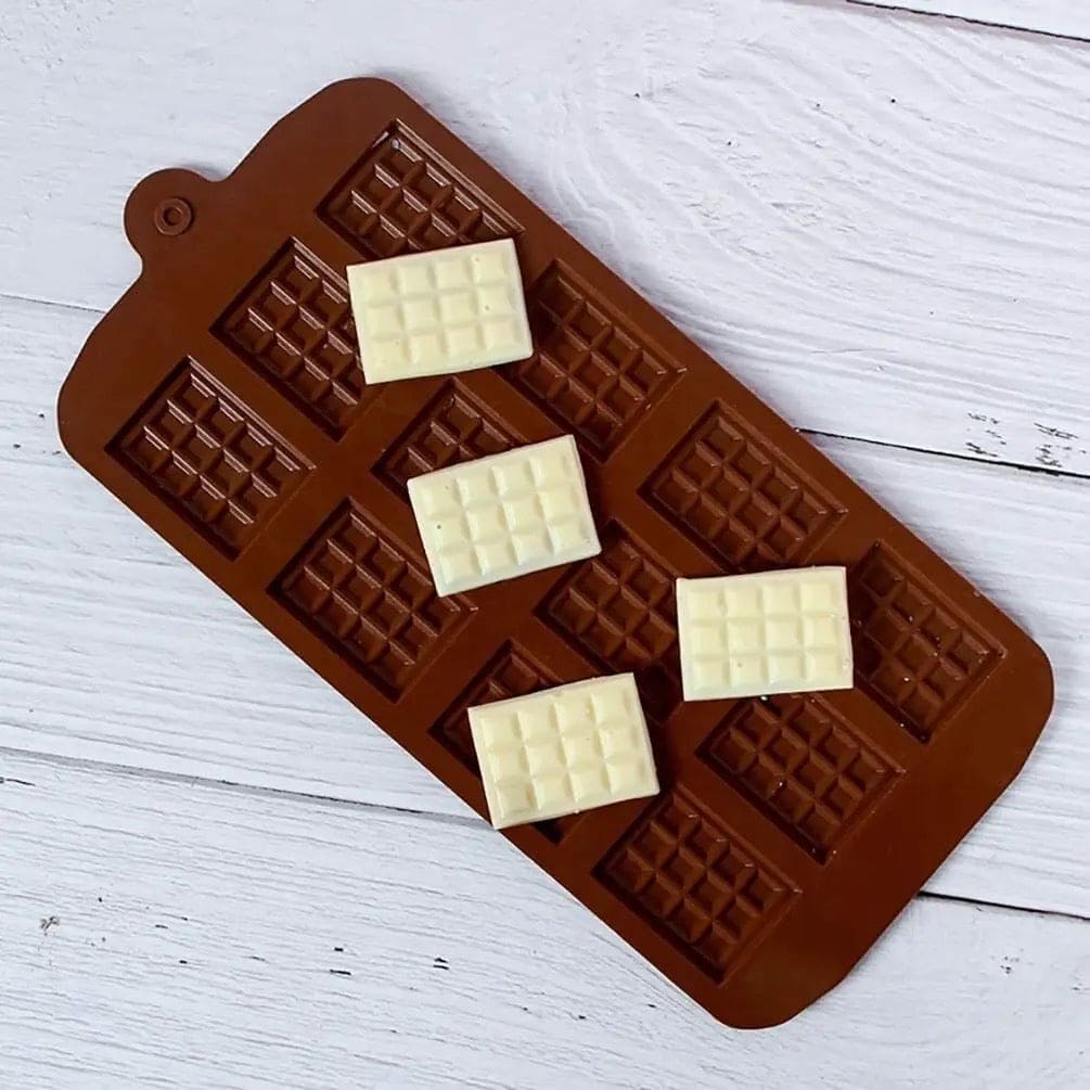 Silicone Chocolate Mini Bar Mold, 12 Even Chocolate Mold, Fondant Patisserie Candy Bar Mold, Non Stick Cake Decoration Mold, Mini Waffle Shape Mold, Flexible Clip-On Bar Trays Suitable for Chocolate, Kitchen Baking Accessories