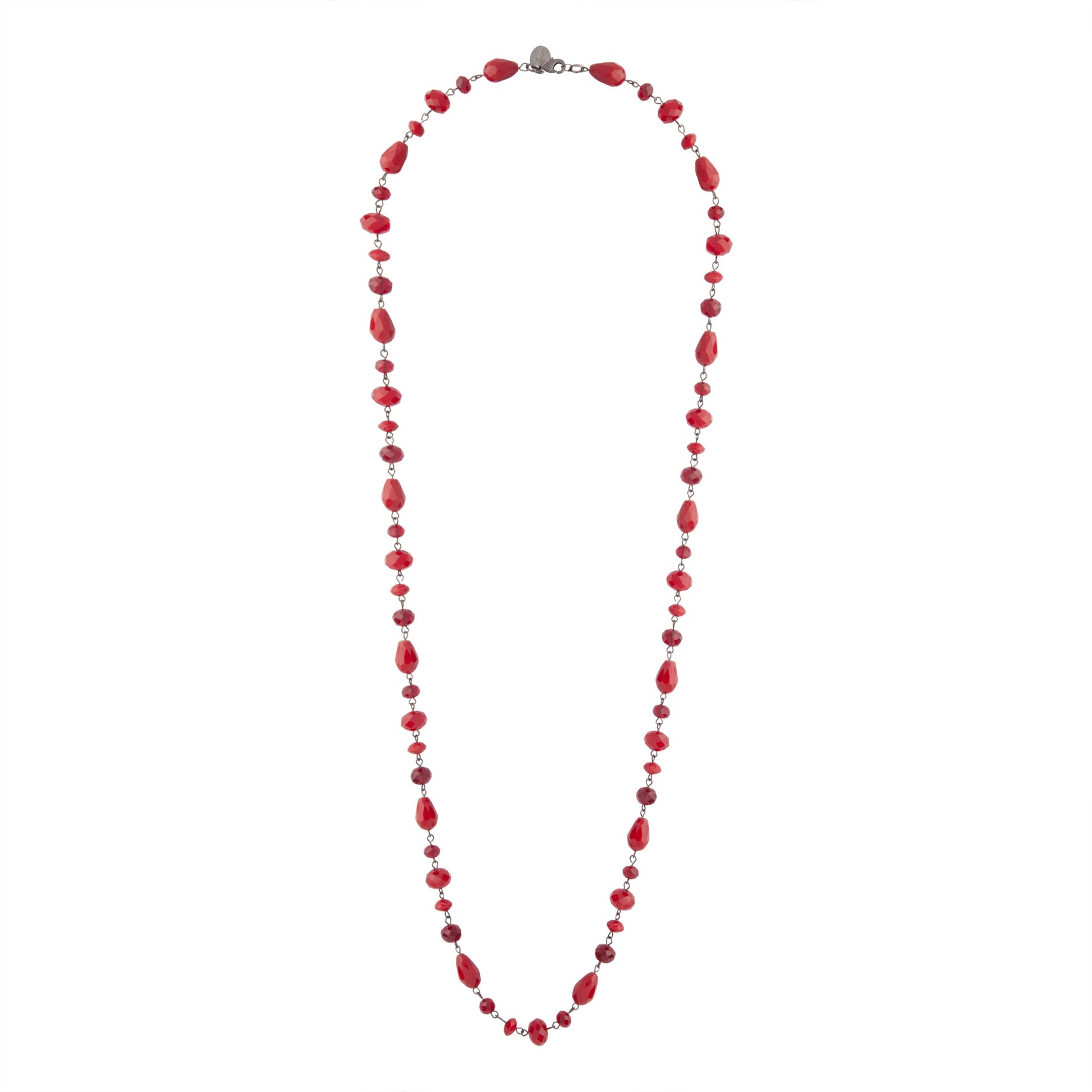 Red Glass Bead Station Necklace