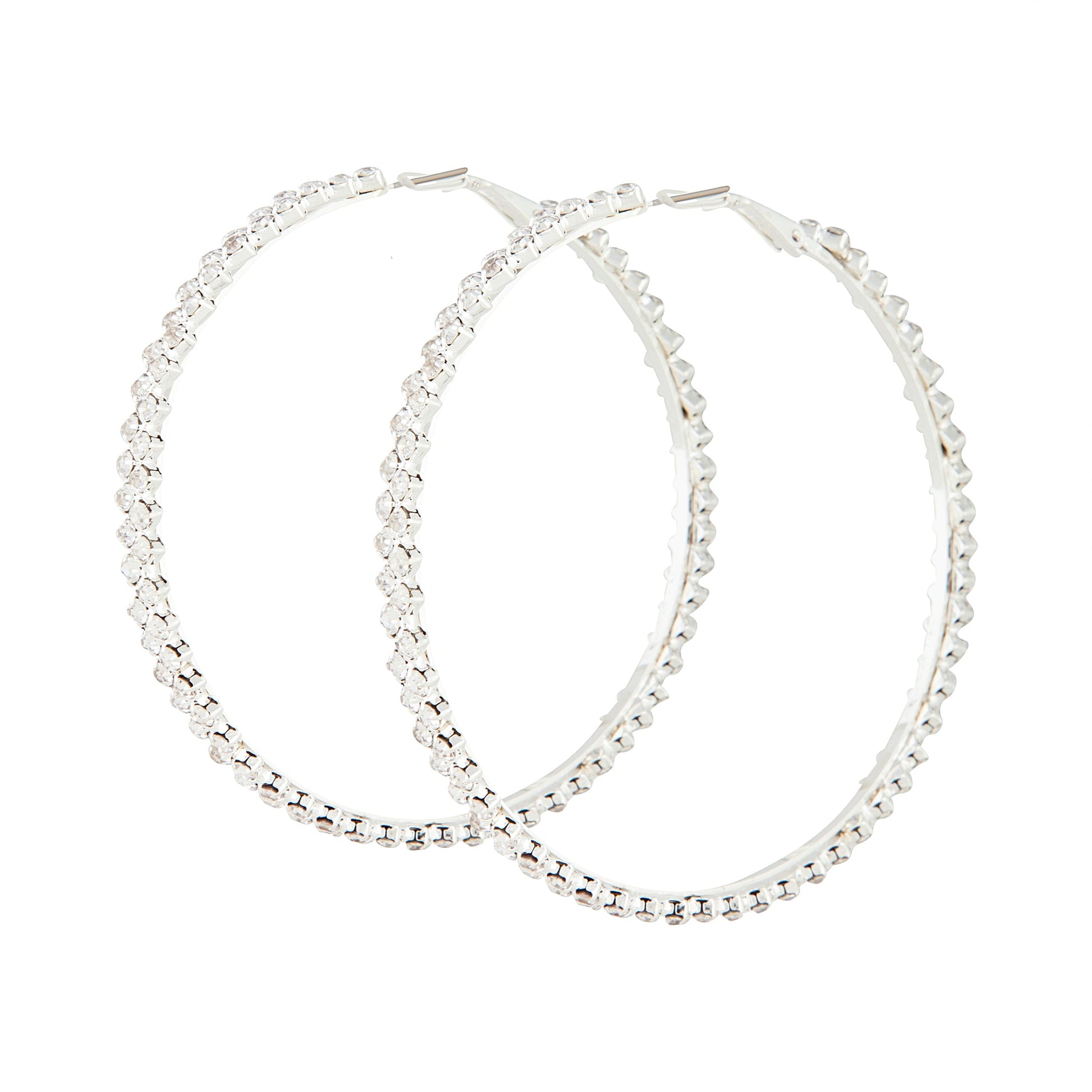 Silver Large Stone Set Hoop Earrings