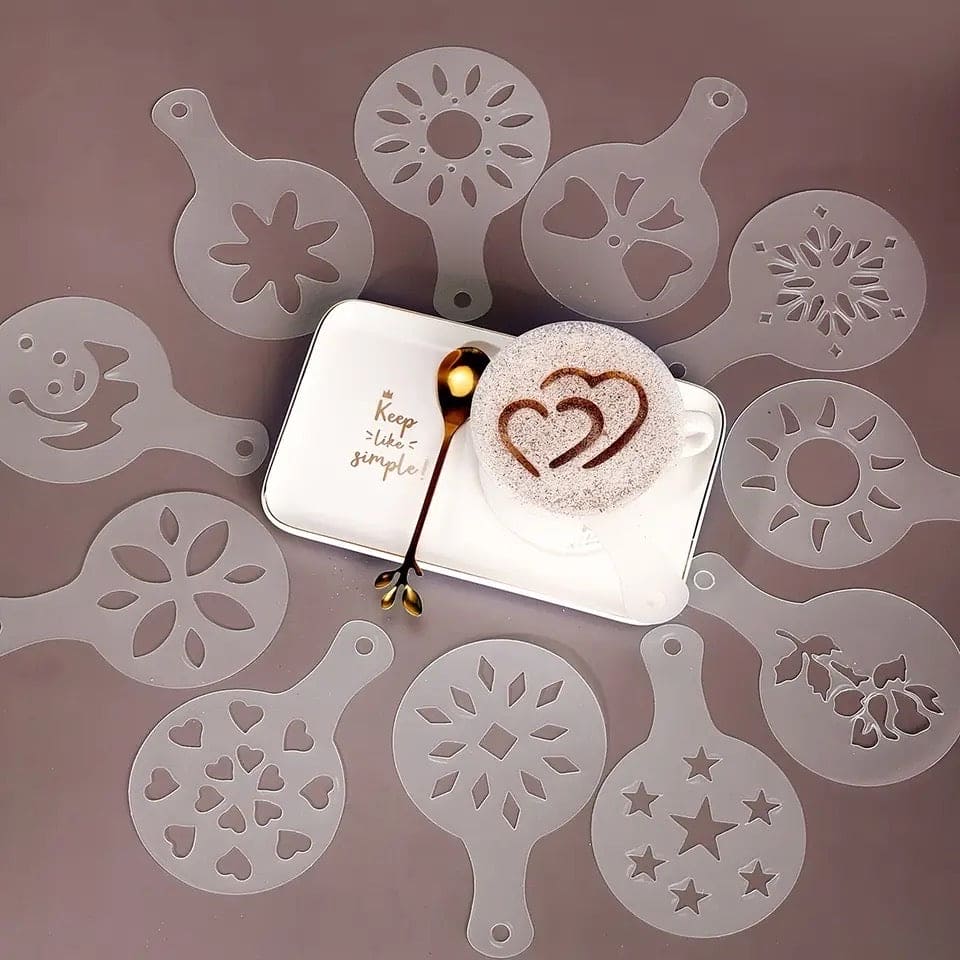 Set Of 16 Coffee Art Stencils, Fancy Latte Printing Mold, Cake Decoration Cake Plastic Mold, Kitchenware Coffee Spray Template, Coffee Writing Stencil, Barista Coffee Stencils