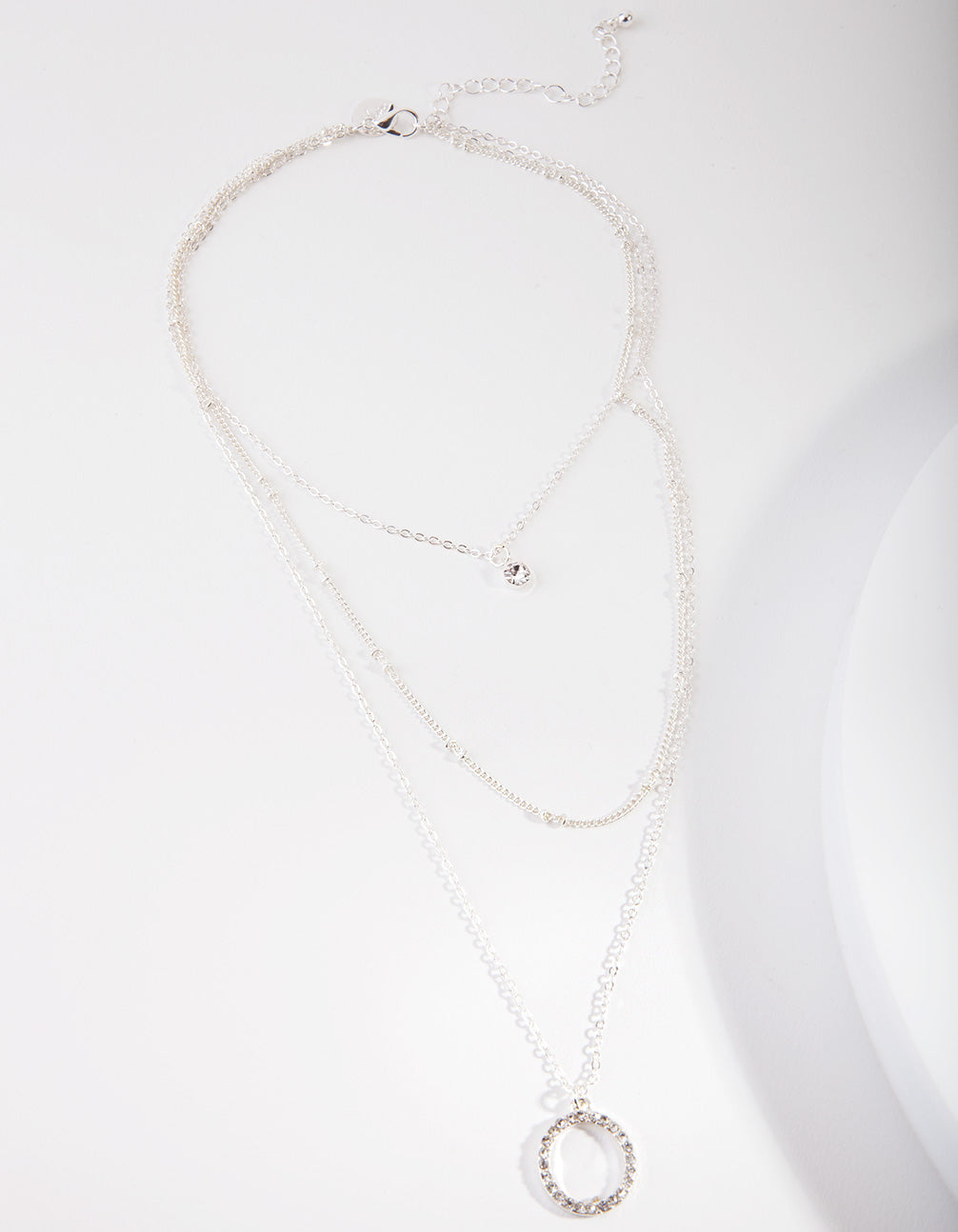 Silver Diamante Circle Layered Necklace