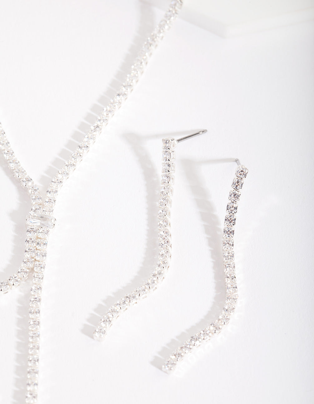 Silver Cubic Zirconia Cup Chain Y Necklace & Earrings Set