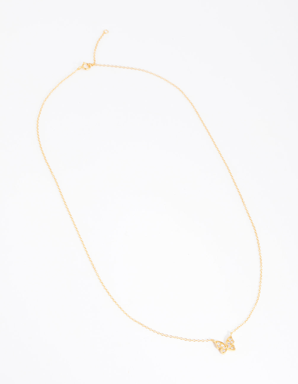 Gold Plated Sterling Silver Pave Butterfly Necklace