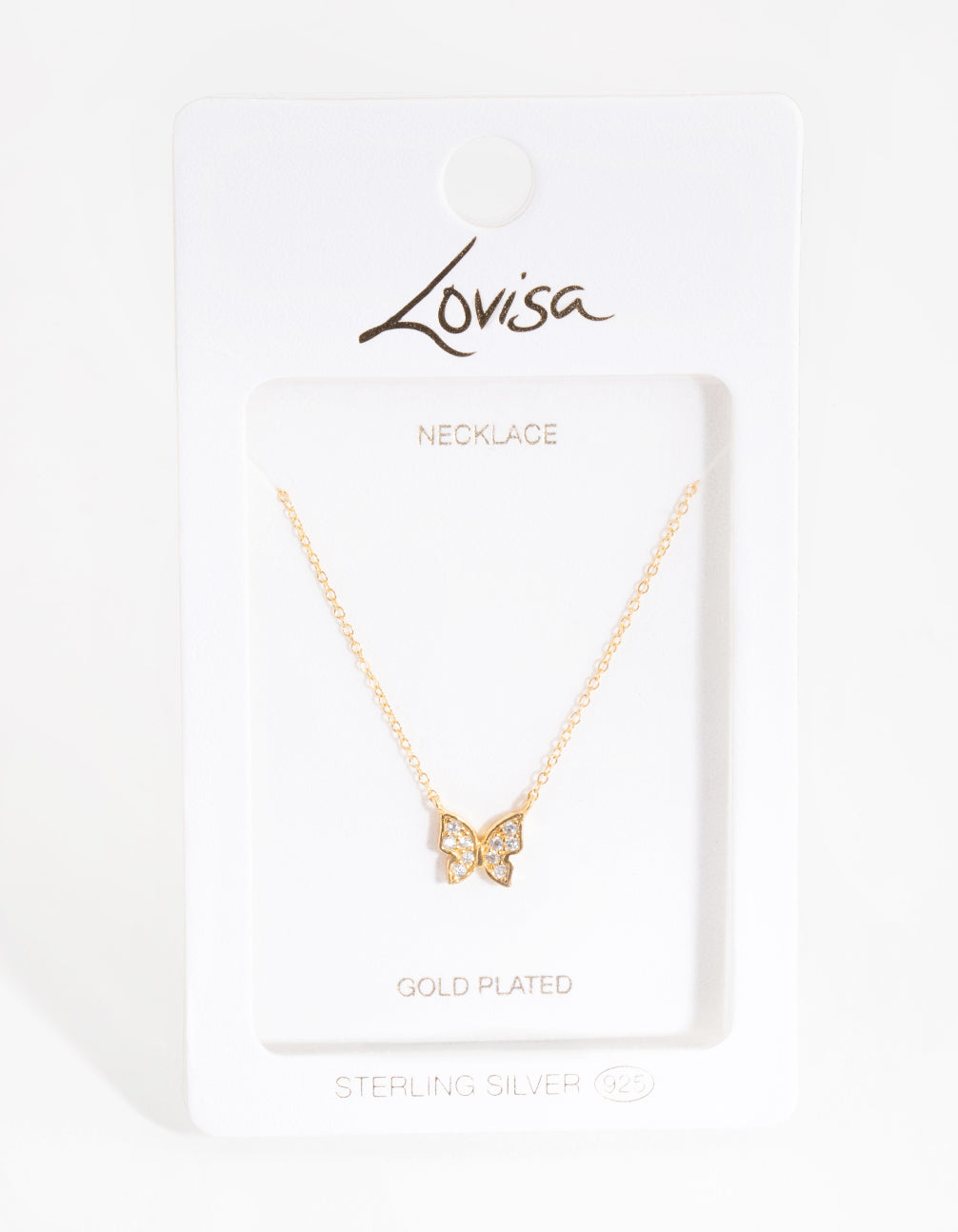 Gold Plated Sterling Silver Pave Butterfly Necklace