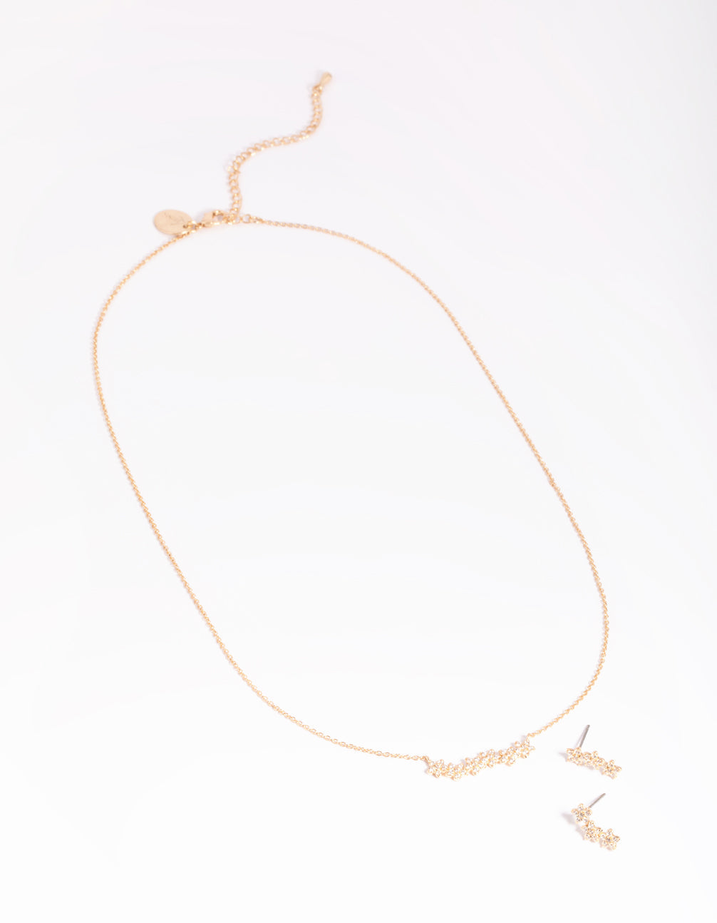 Gold Diamond Simulant Flower Necklace & Earrings Set